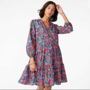 J. Crew ruffle neck tiered popover dress made w/ liberty fabrics Ciara print, xs